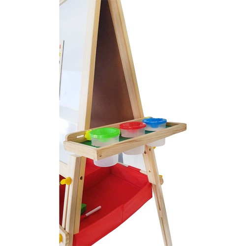 Tabla magnetica cu doua fete, litere, cifre, tetris si accesorii, pahare si 2 cosuri textile pentru depozitare 120x54cm, din lemn