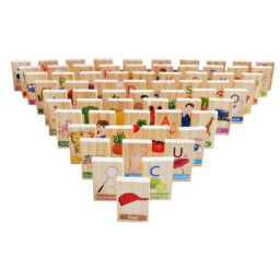 Domino in limba engleza - joc educativ , din lemn cu 100 piese