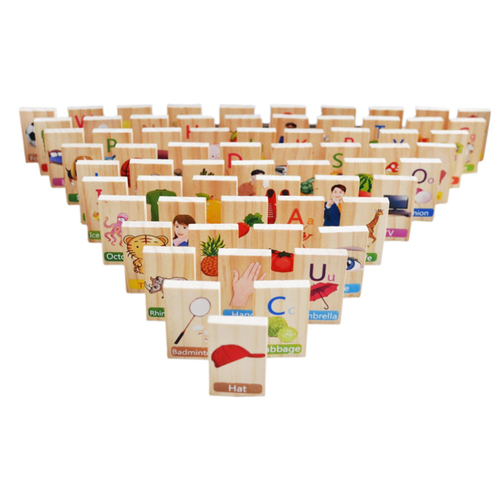 Domino in limba engleza - joc educativ , din lemn cu 100 piese