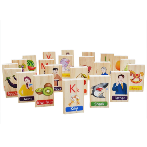 Domino in limba engleza - joc educativ , din lemn cu 100 piese