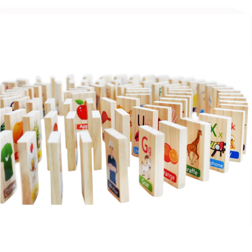 Domino in limba engleza - joc educativ , din lemn cu 100 piese