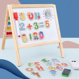 Tablita magnetica cu numaratoare din lemn, litere si cifre pentru copii