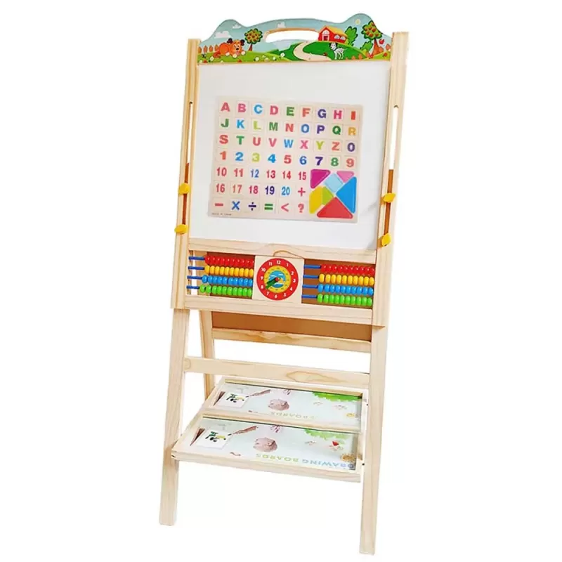 Tabla de scris din lemn, magnetica cu 2 fete, ceas, abac si accesorii, Natura