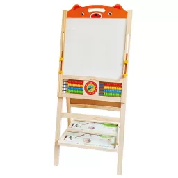 Tabla de scris din lemn, magnetica cu 2 fete, ceas, abac si accesorii, Ursulet