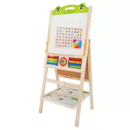 Tabla de scris din lemn, magnetica cu 2 fete, ceas, abac si accesorii, Broscuta