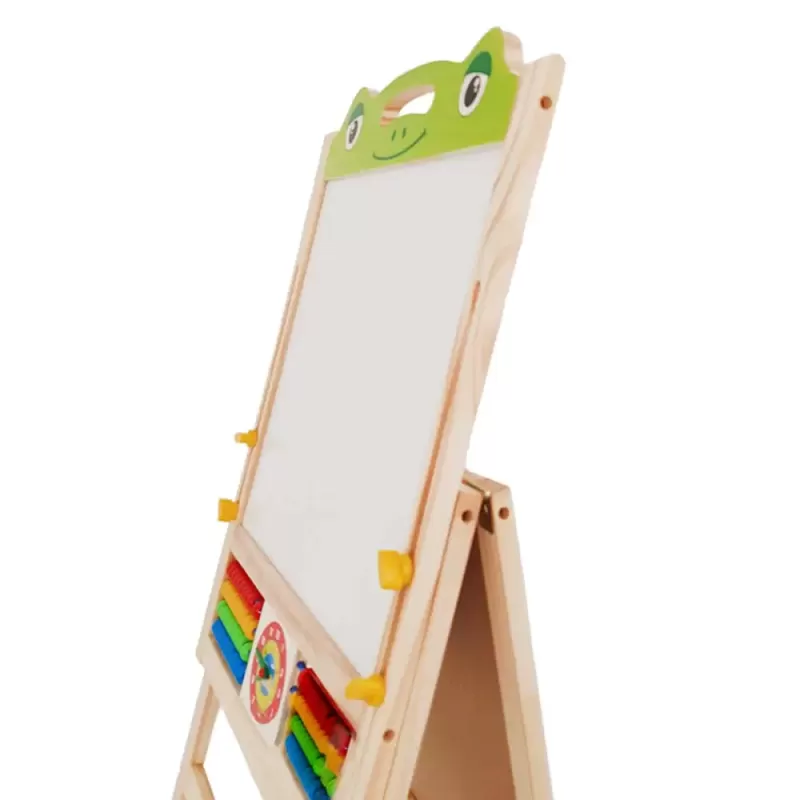 Tabla de scris din lemn, magnetica cu 2 fete, ceas, abac si accesorii, Broscuta