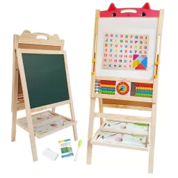 Tabla de scris din lemn, magnetica cu 2 fete, ceas, abac si accesorii, Vulpita