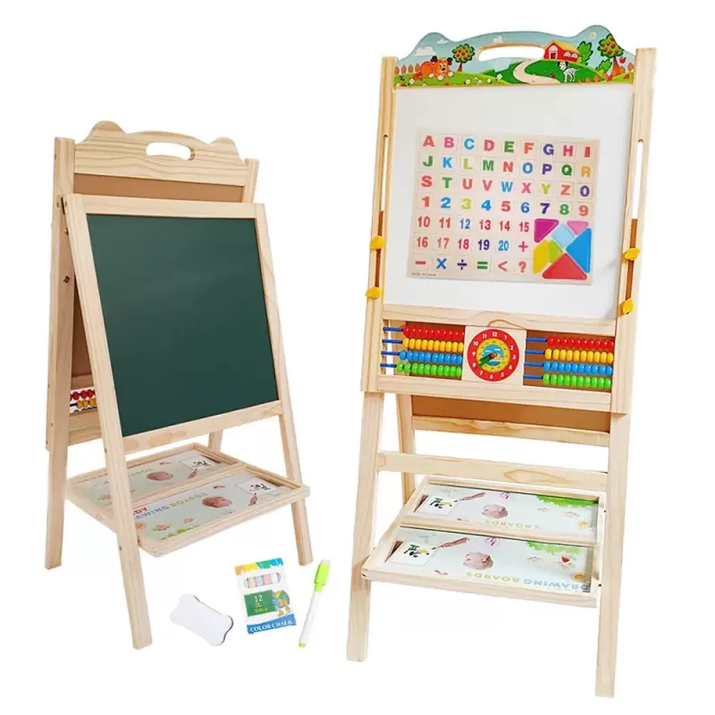 Tabla de scris din lemn, magnetica cu 2 fete, ceas, abac si accesorii, Natura