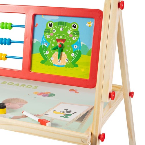 Tabla magnetica multifunctionala cu ceas, abac, alfabet si accesorii, din lemn, 125 x 68 cm