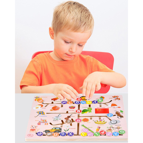 Labirint Montessori din lemn cu litere
