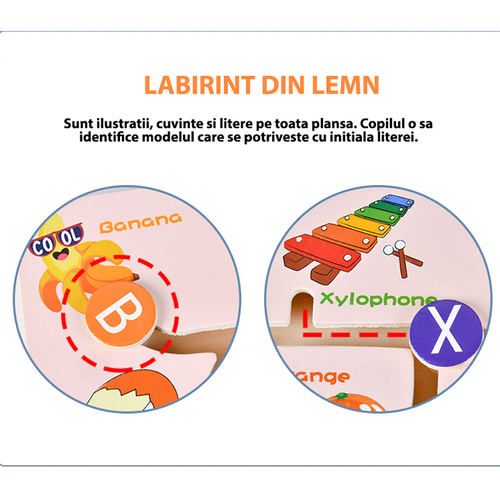 Labirint Montessori din lemn cu litere
