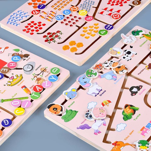 Labirint Montessori din lemn cu animale