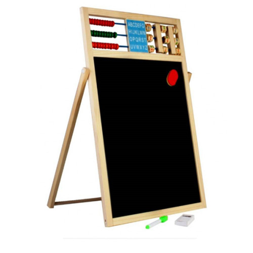 Tabla educativa magnetica din lemn 5 in 1 cu alfabet, cifre, abac si ceas