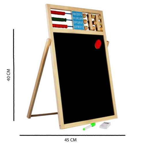 Tabla educativa magnetica din lemn 5 in 1 cu alfabet, cifre, abac si ceas