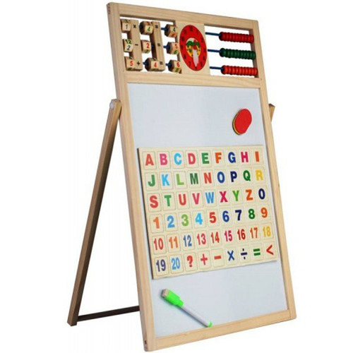 Tabla educativa magnetica din lemn 5 in 1 cu alfabet, cifre, abac si ceas