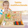 Tabla multifunctionala Montessori cu operatiuni matematice, ceas, betisoare si creta colorata