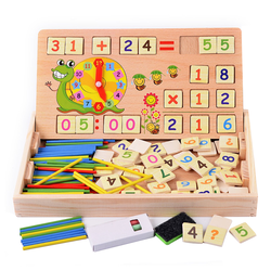 Tabla multifunctionala Montessori cu operatiuni matematice, ceas, betisoare si creta colorata