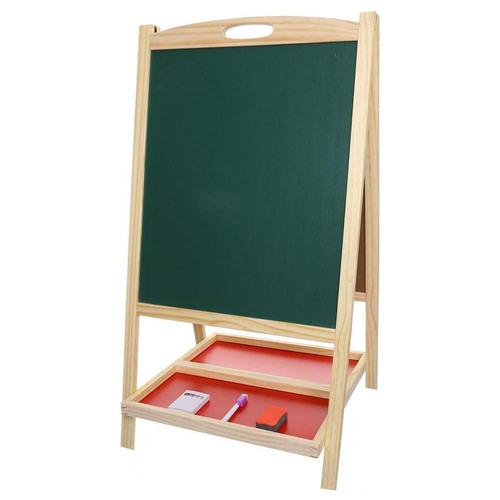 Tabla Multifunctionala Dubla din Lemn 70 x 37cm cu 2 Fete + Ceas, Abacus, Set Creta Colorata si Buretel