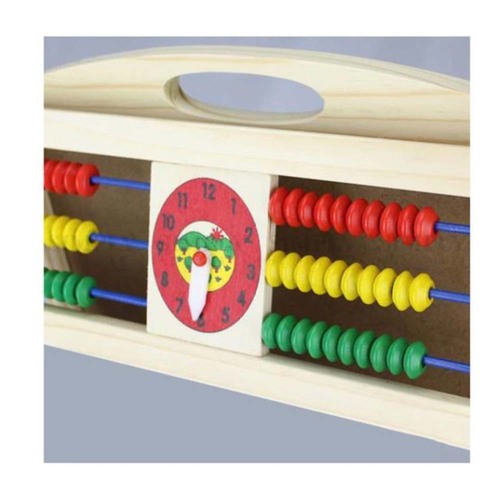 Tabla Multifunctionala Dubla din Lemn 70 x 37cm cu 2 Fete + Ceas, Abacus, Set Creta Colorata si Buretel