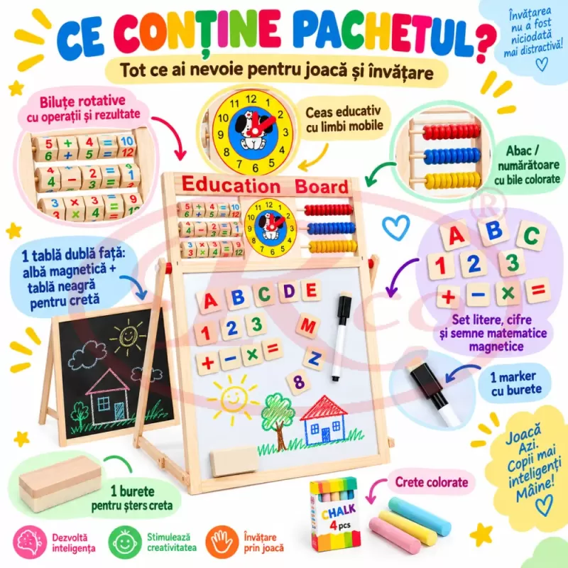 Set pentru scris, desen, alfabet, matematica si invatarea orei