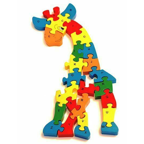 Puzzle 3D din lemn, girafa, 26 piese, cu litere si cifre