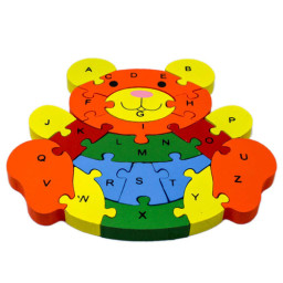 Puzzle 3D din lemn, ursulet, 26 piese, cu litere si cifre