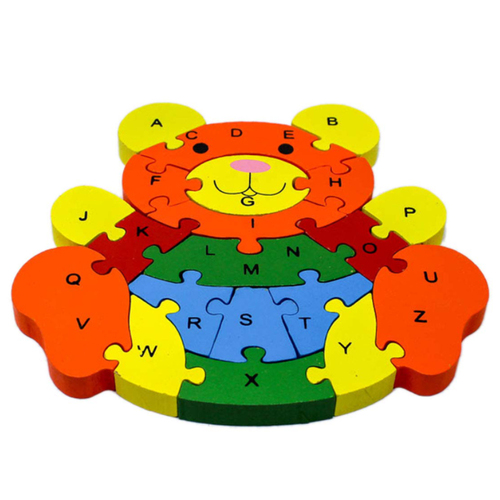 Puzzle 3D din lemn, ursulet, 26 piese, cu litere si cifre
