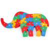 Puzzle 3D din lemn, elefantel, 26 piese, cu litere si cifre