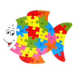 Puzzle 3D din lemn, pestisor, 26 piese, cu litere si cifre