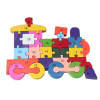 Puzzle 3D din lemn, locomotiva, 26 piese, cu litere si cifre