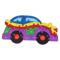 Puzzle 3D din lemn, masina, 26 piese, cu litere si cifre