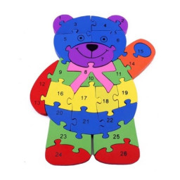 Puzzle 3D din lemn, ursulet, 26 piese, cu litere si cifre