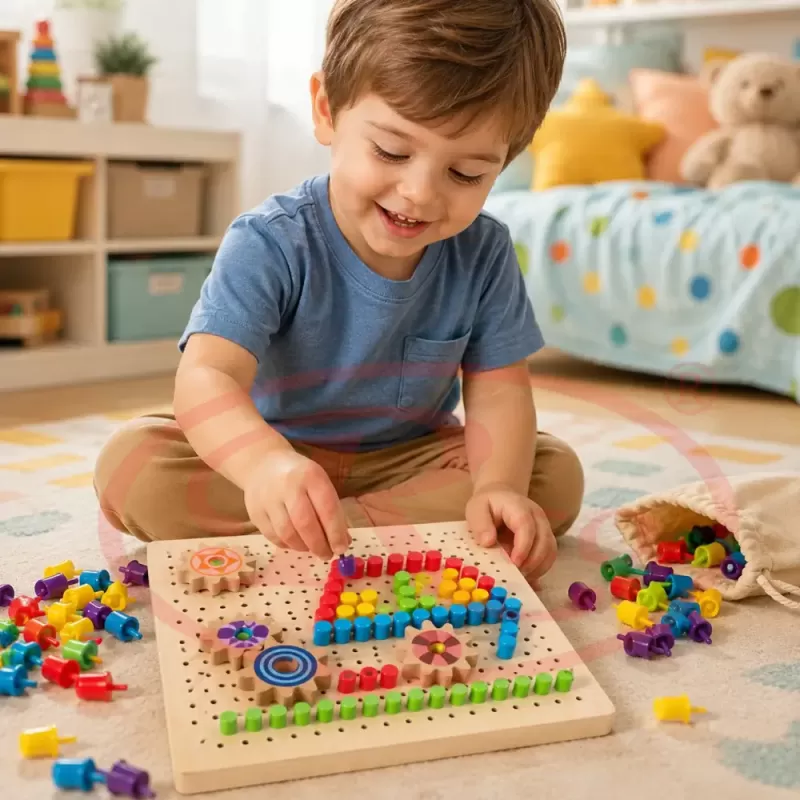 Joc Mozaic din Lemn pentru Copii, 257 Piese Pioneze Colorate, Joc Educativ de Creativitate si Logica, 3+ Ani