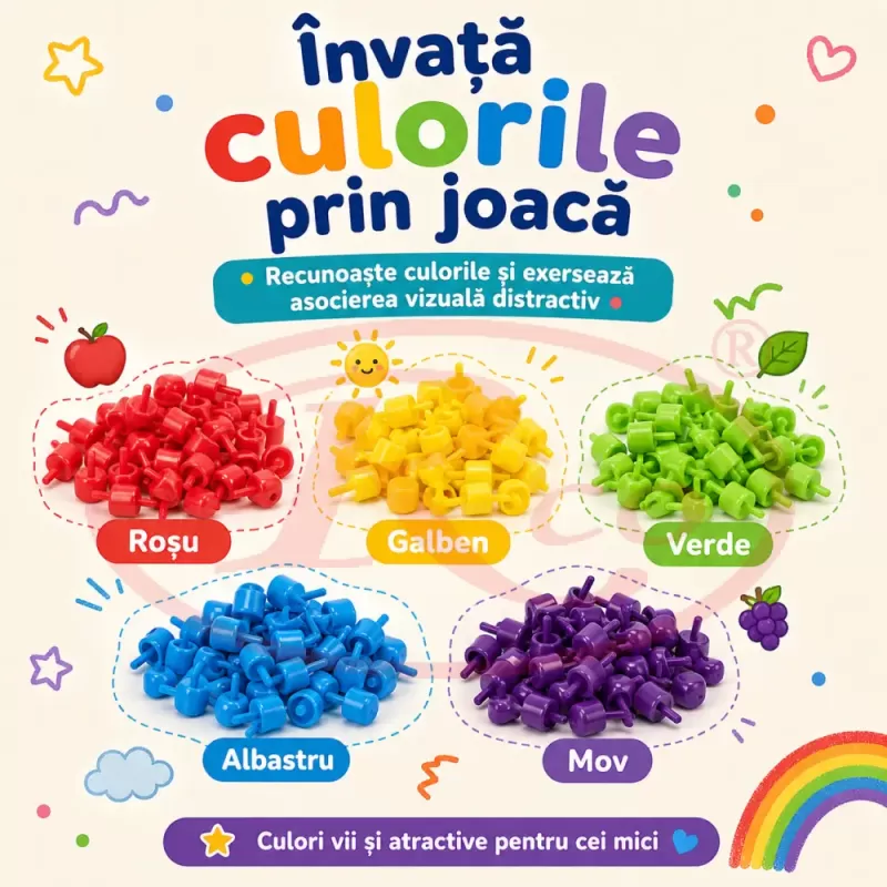Joc Mozaic din Lemn pentru Copii, 257 Piese Pioneze Colorate, Joc Educativ de Creativitate si Logica, 3+ Ani