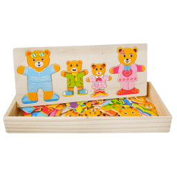 Joc de potrivire - Familia ursuletilor simpatici, puzzle din lemn, 72 piese