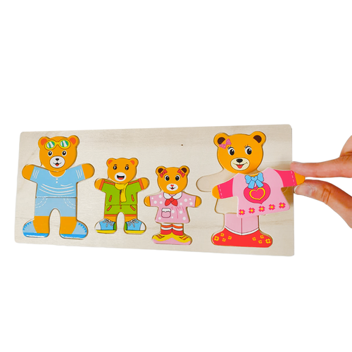 Joc de potrivire - Familia ursuletilor simpatici, puzzle din lemn, 72 piese