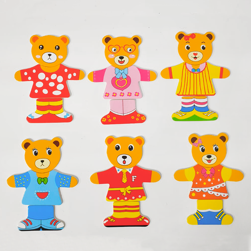 Joc de potrivire - Familia ursuletilor simpatici, puzzle din lemn, 72 piese