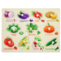 Puzzle lemn, tablita incastru, legume, 11 piese