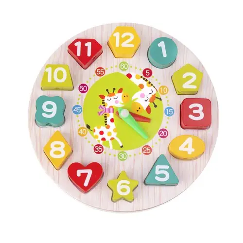 Jucarie 3 in 1 Ceas, Puzzle si Joc de snuruit din lemn