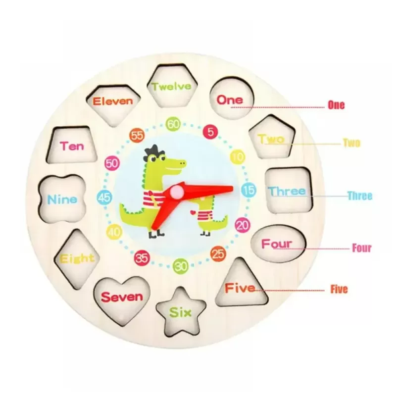 Jucarie 3 in 1 Ceas, Puzzle si Joc de snuruit din lemn