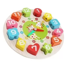 Jucarie 3 in 1 Ceas, Puzzle si Joc de snuruit din lemn