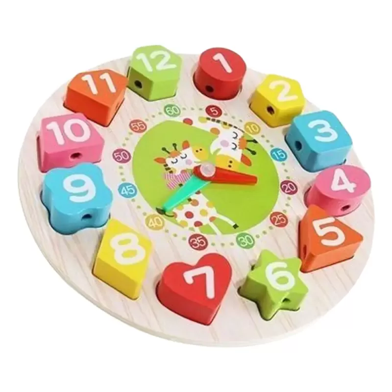 Jucarie 3 in 1 Ceas, Puzzle si Joc de snuruit din lemn