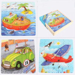 Puzzle 3 in 1 din lemn in cutie cu tematica – Vehicule
