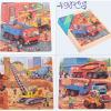 Puzzle 3 in 1 din lemn in cutie cu tematica – Vehicule constructii