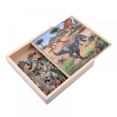 Puzzle 3 in 1 din lemn in cutie cu tematica – Dinozauri