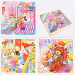Puzzle 3 in 1 din lemn in cutie cu tematica – Joaca fetitei