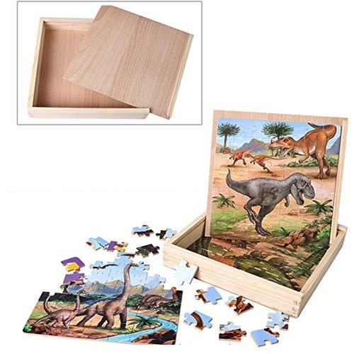 Puzzle 3 in 1 din lemn in cutie cu tematica – Dinozauri