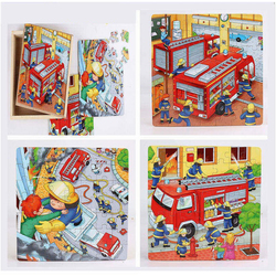 Puzzle 3 in 1 din lemn in cutie cu tematica – Pompieri