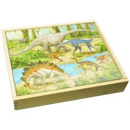 Puzzle 3 in 1 din lemn in cutie cu tematica – Dinozauri