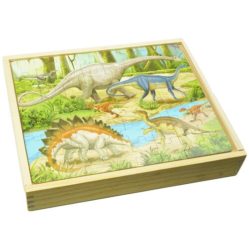 Puzzle 3 in 1 din lemn in cutie cu tematica – Dinozauri